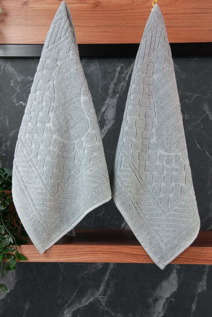 Ayak İzi Desenli 2li Ayak Havlusu - 50x70 cm - Su Emici Banyo Paspası Seti - Gri - 5