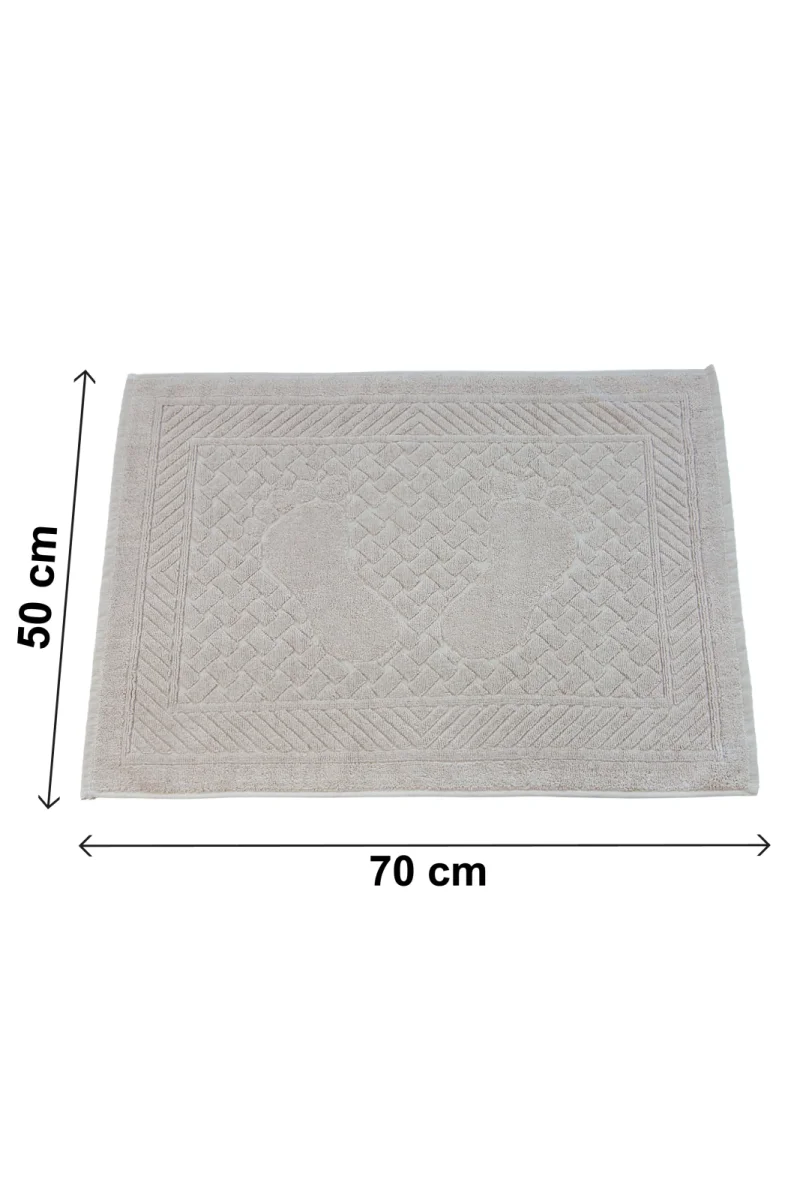 Ayak İzi Desenli 2li Ayak Havlusu - 50x70 cm - Su Emici Banyo Paspası Seti - Krem - 6