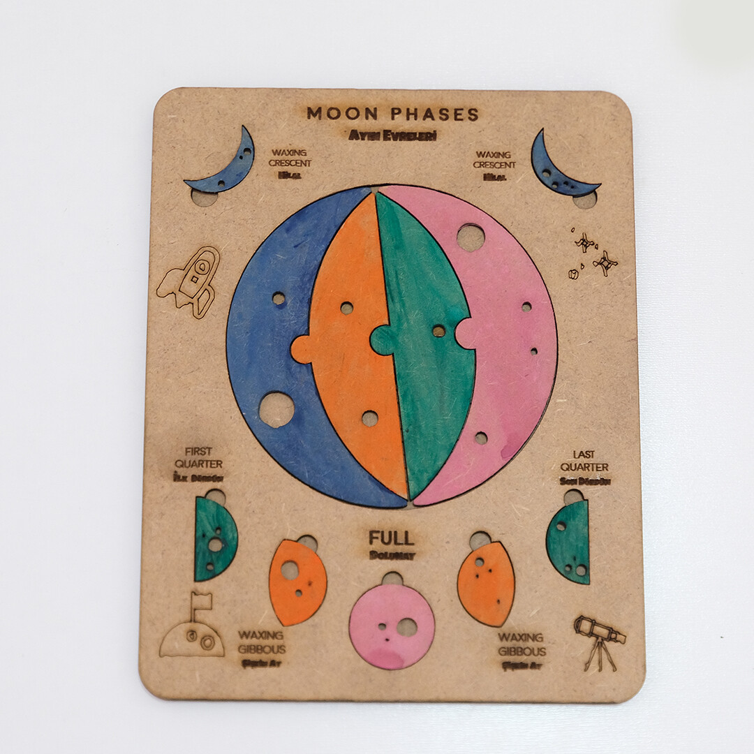 Ayın Evreleri Puzzle - İngilizce ve Türkçe - Eğitici Oyuncak - 3 Yaş ve Üzeri Eğitime Yardımcı Oyuncak