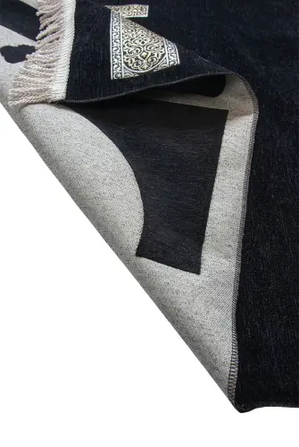  Babalar Günü Hediyesi Nakış İşlemeli Kabe Desenli İsimli Şönil Seccade - Siyah - 3