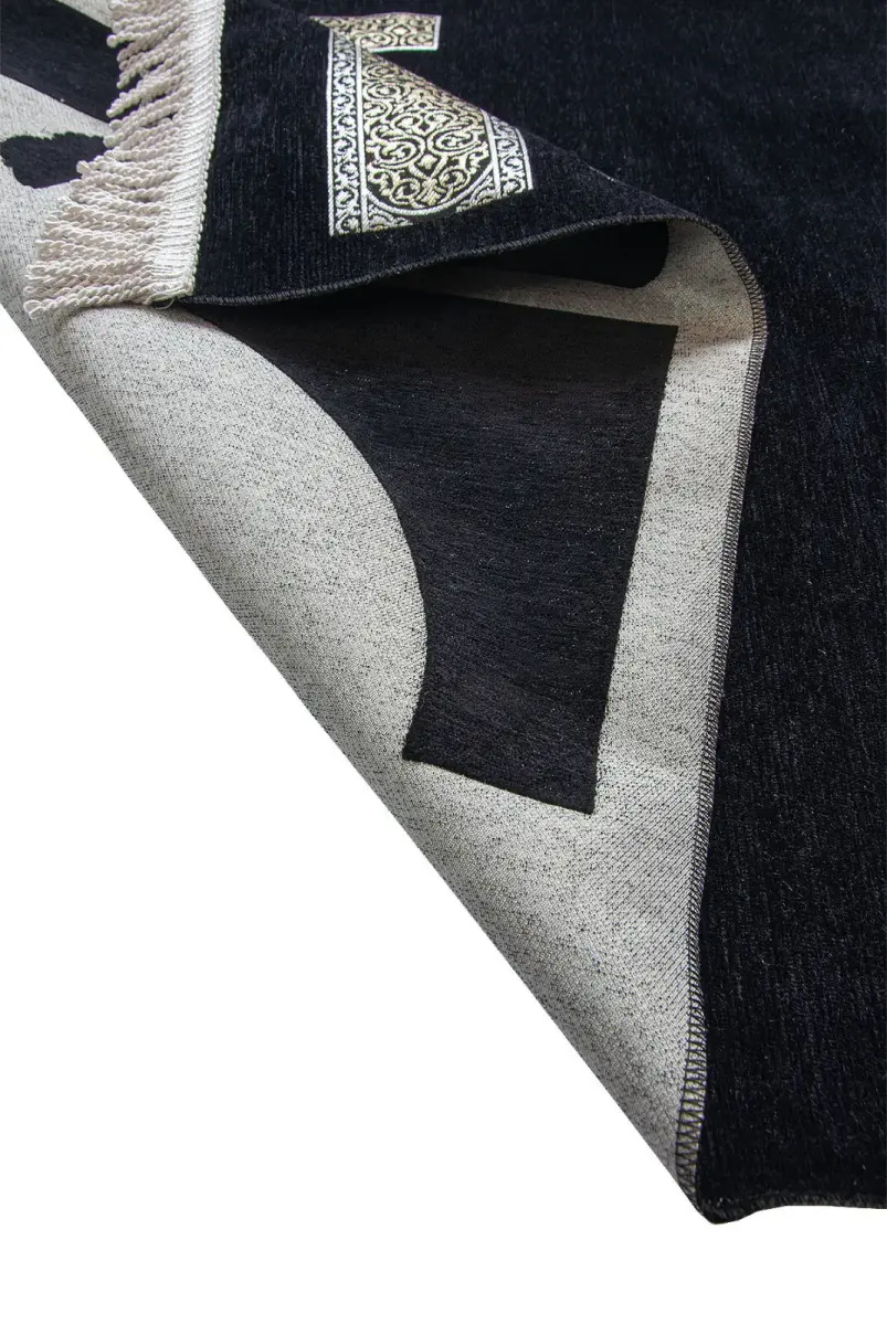  Babalar Günü Hediyesi Nakış İşlemeli Kabe Desenli İsimli Şönil Seccade - Siyah - 3