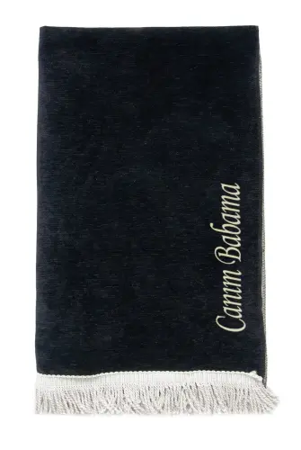  Babalar Günü Hediyesi Nakış İşlemeli Kabe Desenli İsimli Şönil Seccade - Siyah - 4