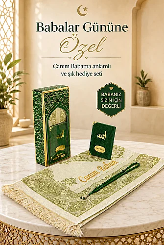 Babalar Günü Tesbihli Yasin Kitabı Kişiye Özel İsimli Seccade Seti Yeşil - 1