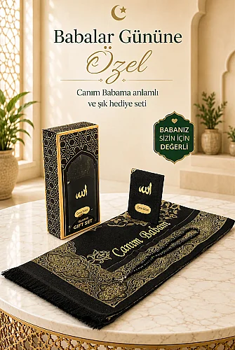 Babalar Günü Tesbihli Yasin Kitabı Kişiye Özel İsimli Seccade Seti Siyah 