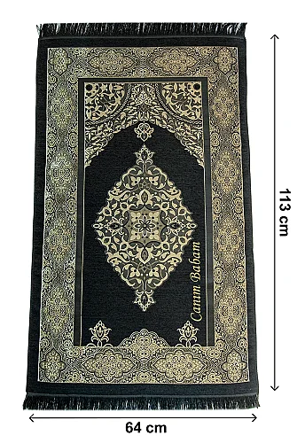 Babalar Gününe Özel Canım Babam Nakışlı Tesbihli Hediyelik Seccade Seti Siyah - 5