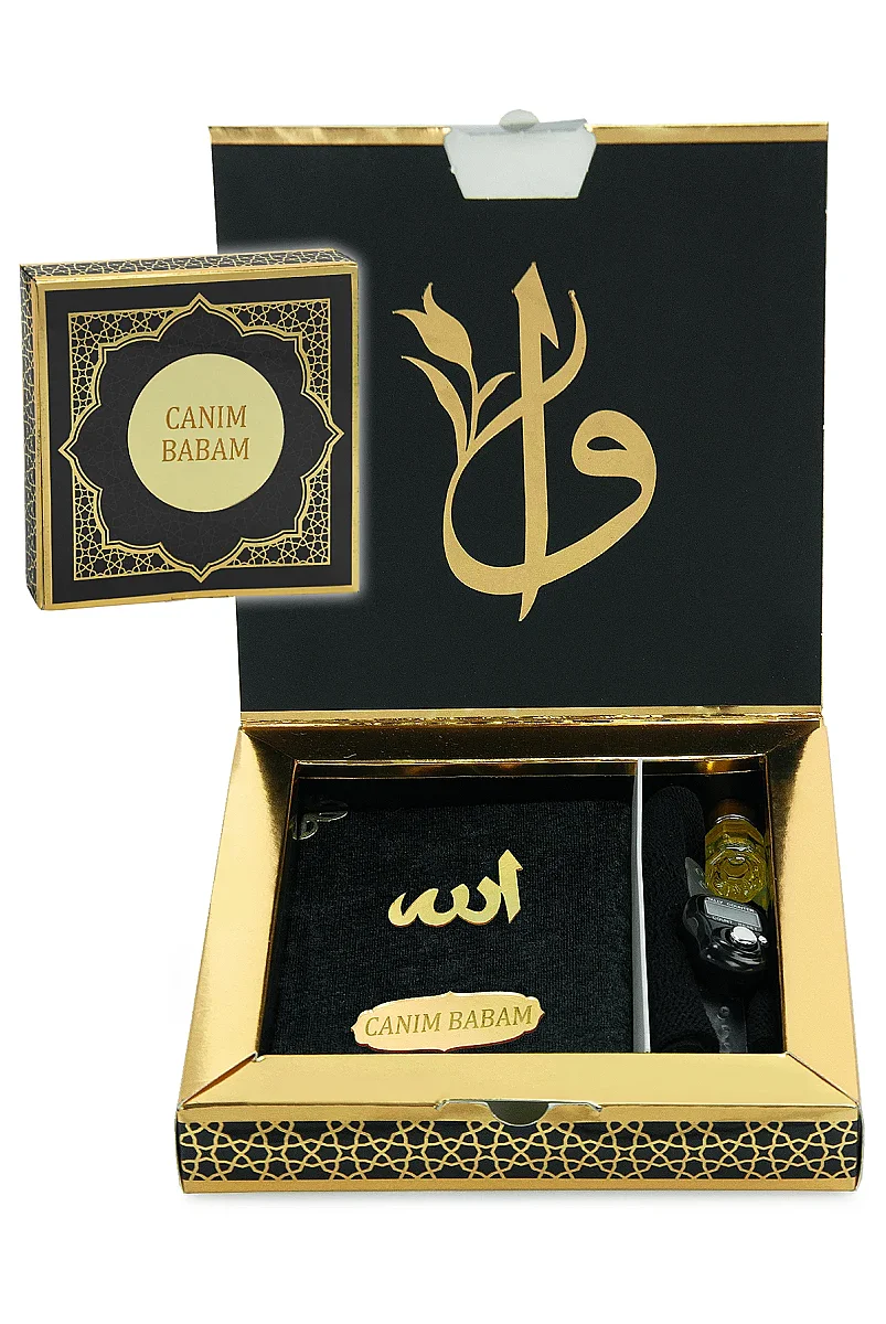 Babalar Gününe Özel - Canım Babam Yazılı Yasin Zikirmatik Esans Takke Hediyelik Set - Siyah - 1