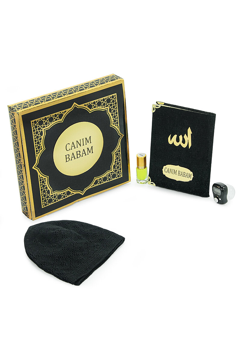 Babalar Gününe Özel - Canım Babam Yazılı Yasin Zikirmatik Esans Takke Hediyelik Set - Siyah - 2