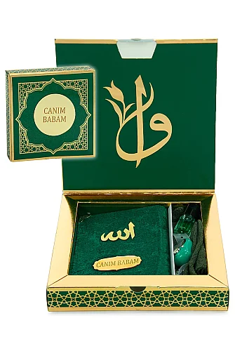 Babalar Gününe Özel - Canım Babam Yazılı Yasin Zikirmatik Esans Takke Hediyelik Set - Yeşil 