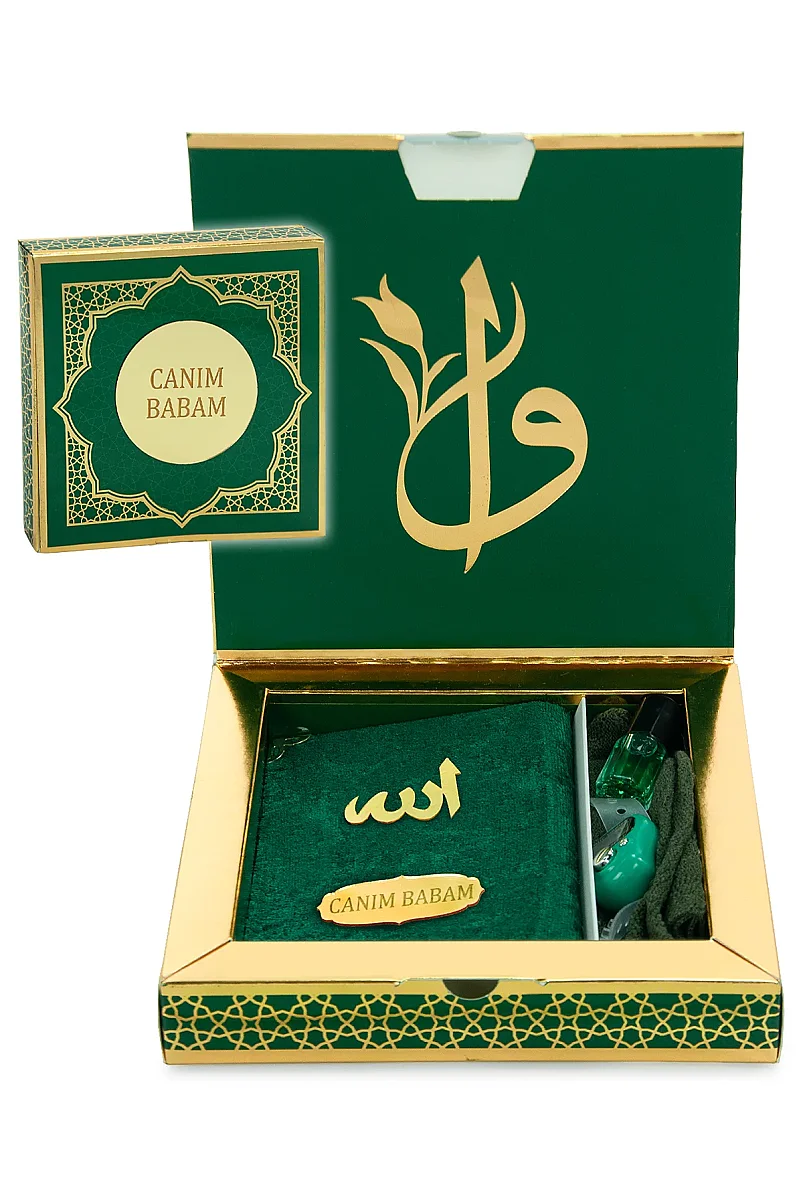 Babalar Gününe Özel - Canım Babam Yazılı Yasin Zikirmatik Esans Takke Hediyelik Set - Yeşil - 1