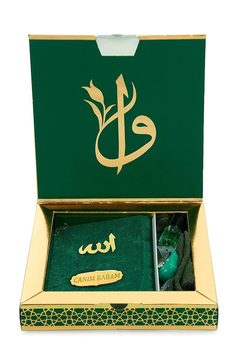 Babalar Gününe Özel - Canım Babam Yazılı Yasin Zikirmatik Esans Takke Hediyelik Set - Yeşil - 5