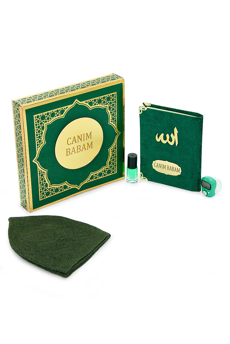 Babalar Gününe Özel - Canım Babam Yazılı Yasin Zikirmatik Esans Takke Hediyelik Set - Yeşil - 2