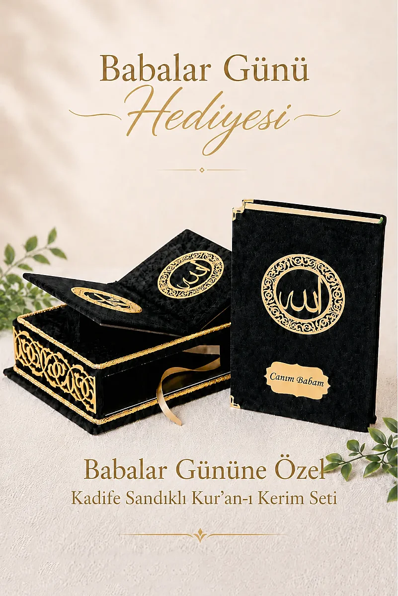 Babalar Gününe Özel - Rahleli Kadife Kaplı Sandıklı Kuranı Kerim Seti - 1