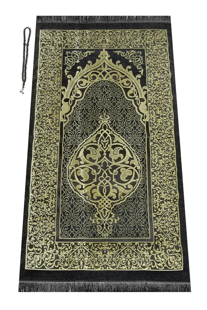 Bag Size Velvet Yasin Book - Prayer Rug - Rosary and Mevlid Gift with Transparent Box - Black - 5