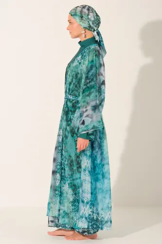Batik Desenli Kuşaklı Uzun Pareo 7149-26 Zümrüt Yeşili - 6