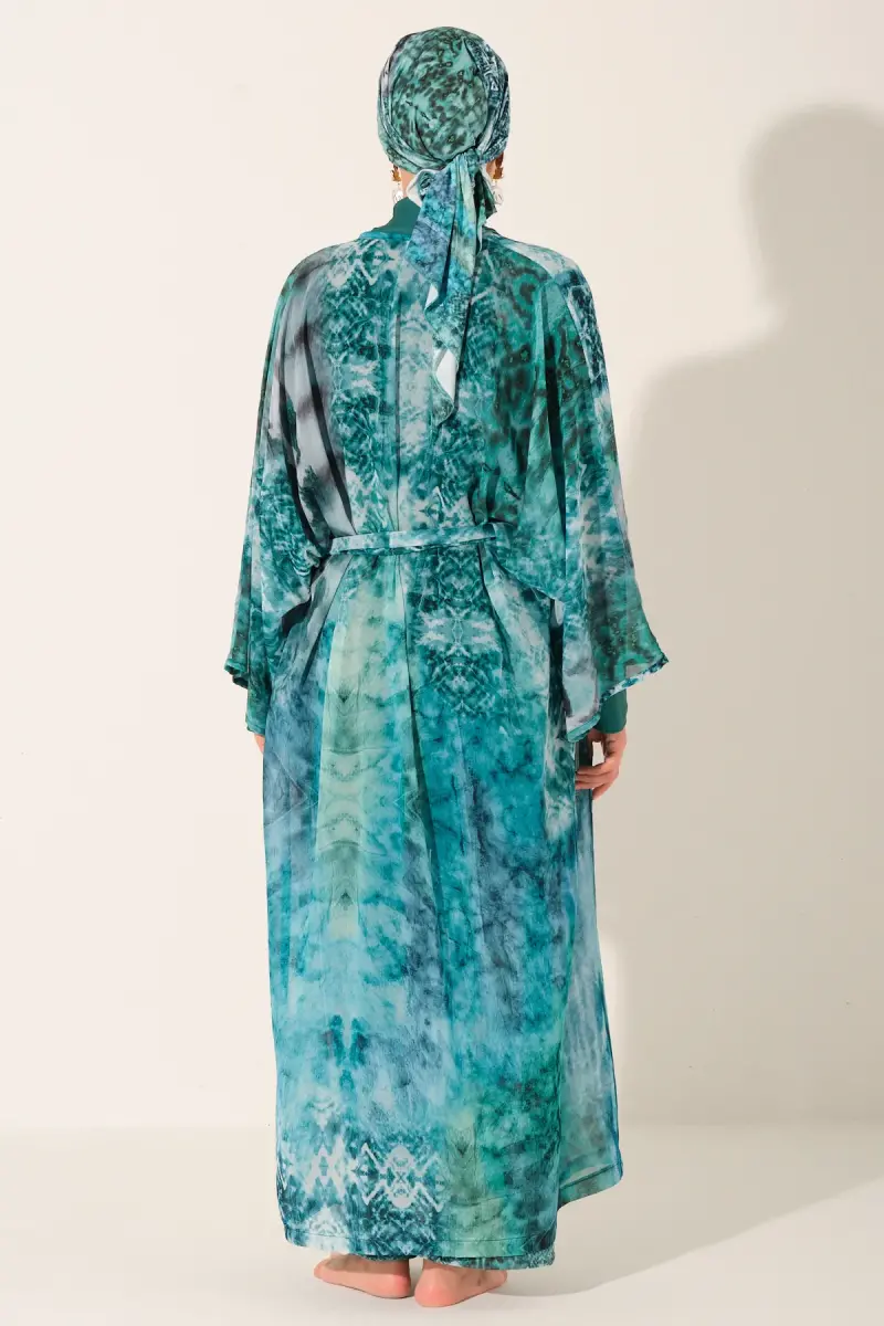Batik Desenli Kuşaklı Uzun Pareo 7149-26 Zümrüt Yeşili - 7