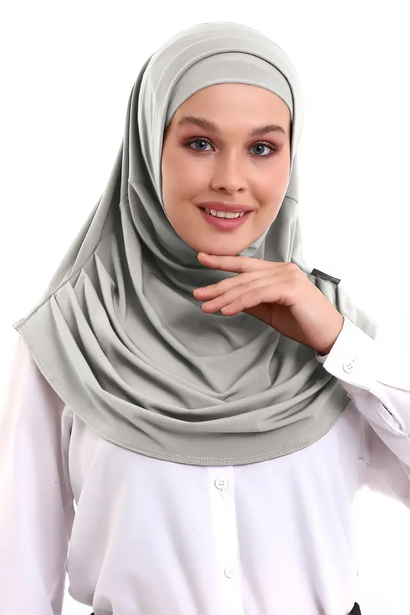 Bej Yetişkin Boneli Tesettür Hazır Pratik Eşarp - 1