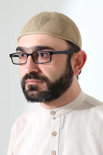 Berra Çelik Örme Dantel Namaz Takkesi Bej 