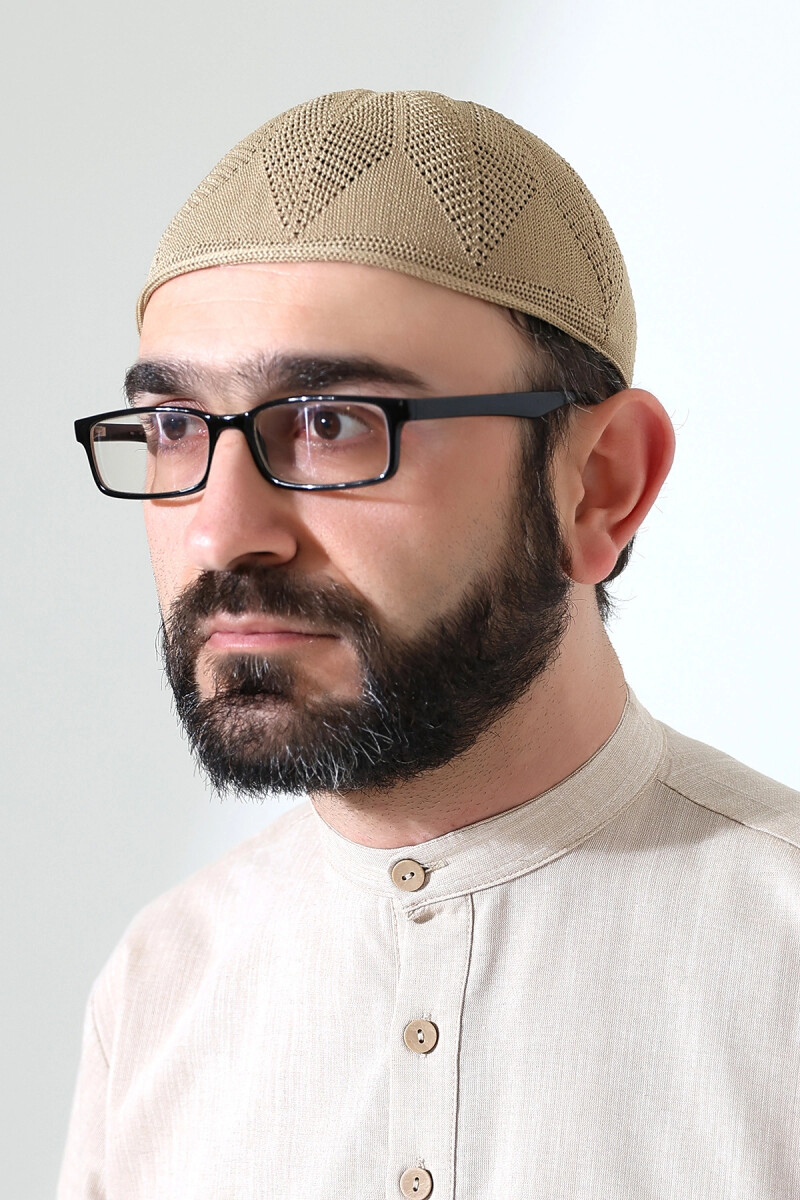 Berra Çelik Örme Dantel Namaz Takkesi Bej - ihvanonline