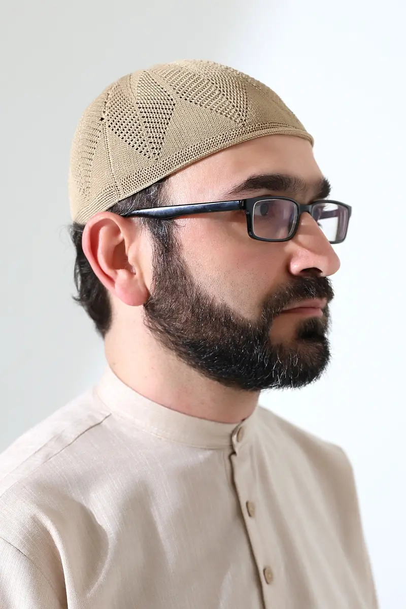 Berra Çelik Örme Dantel Namaz Takkesi Bej - 2