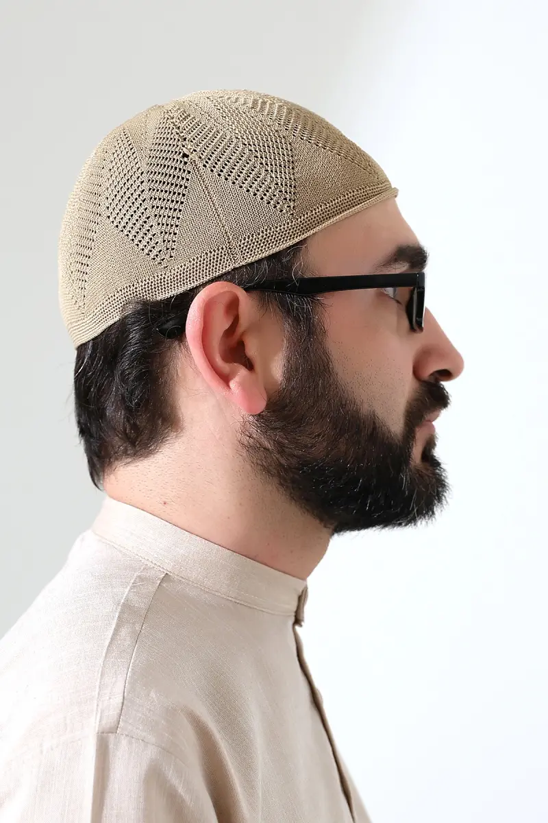 Berra Çelik Örme Dantel Namaz Takkesi Bej - 4