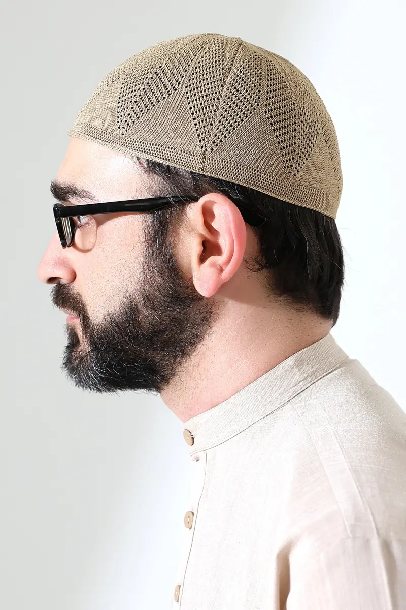 Berra Çelik Örme Dantel Namaz Takkesi Bej - 5