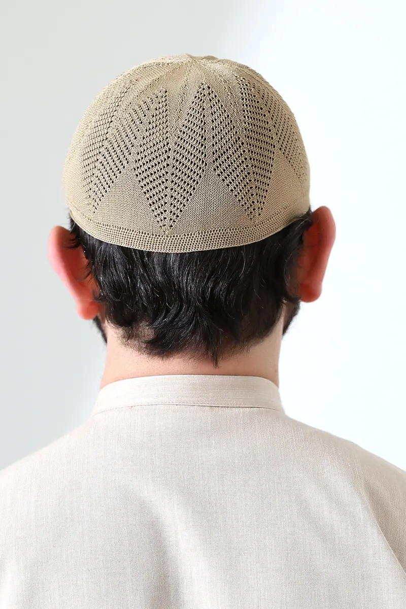Berra Çelik Örme Dantel Namaz Takkesi Bej - 7