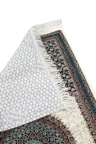 Beyaz Geleneksel Motifli Örgü Saçaklı Mihraplı Astarlı Şönil Seccade - ihvanonline (1)