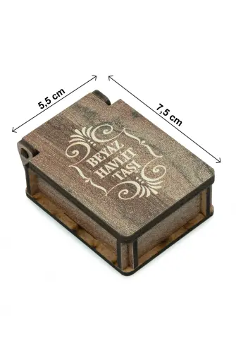 Beyaz Havlit Taşı Kalp Kolye - Ahşap Kutulu Hediyelik - 3