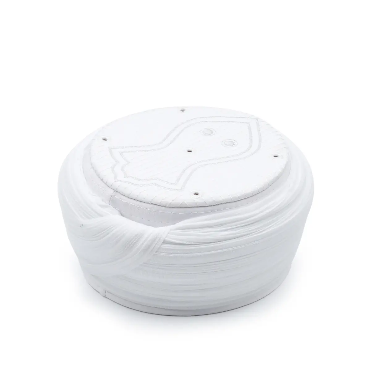 Beyaz Namaz Sarığı Nalı Şerif Nakışlı Takke Yuvarlak Sarım 5 Metre Sarık - 3
