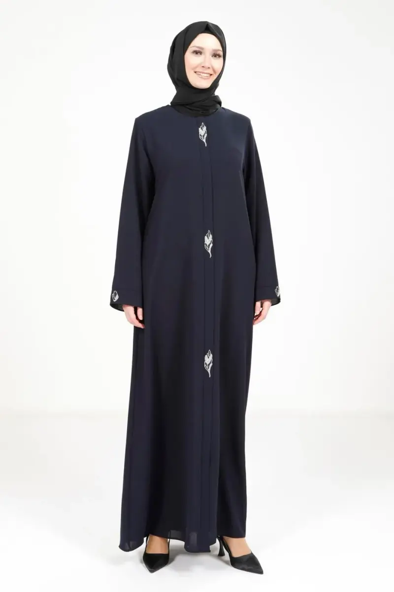 BEYZA 3487-25 LACİVERT YAPRAK DETAYLI FERACE - 1