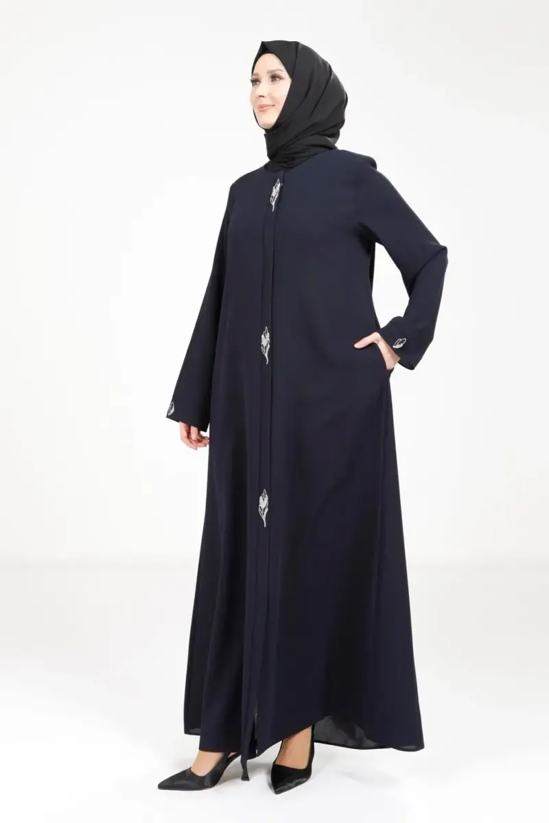 BEYZA 3487-25 LACİVERT YAPRAK DETAYLI FERACE - 3