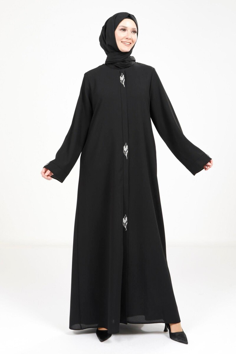 BEYZA 3487-25 SİYAH YAPRAK DETAYLI FERACE - 1