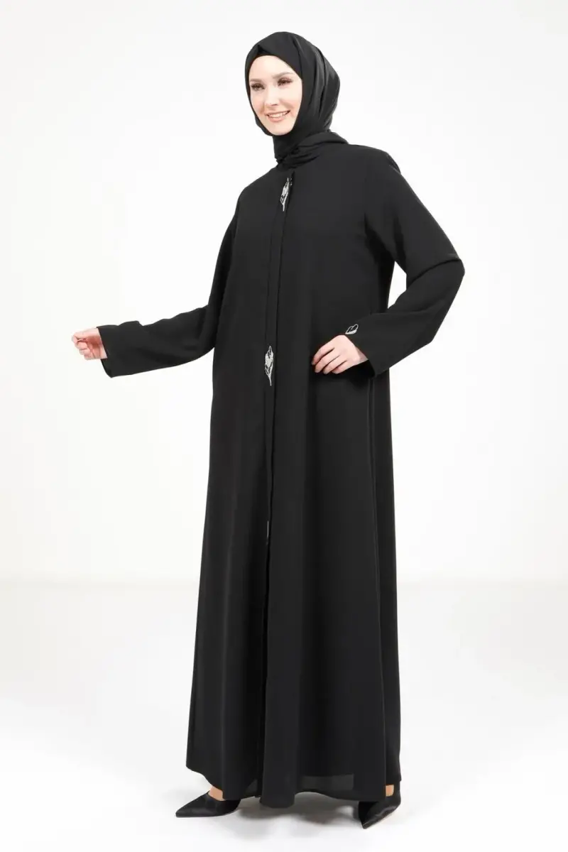 BEYZA 3487-25 SİYAH YAPRAK DETAYLI FERACE - 4