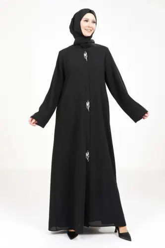 BEYZA 3487-25 SİYAH YAPRAK DETAYLI FERACE - 1