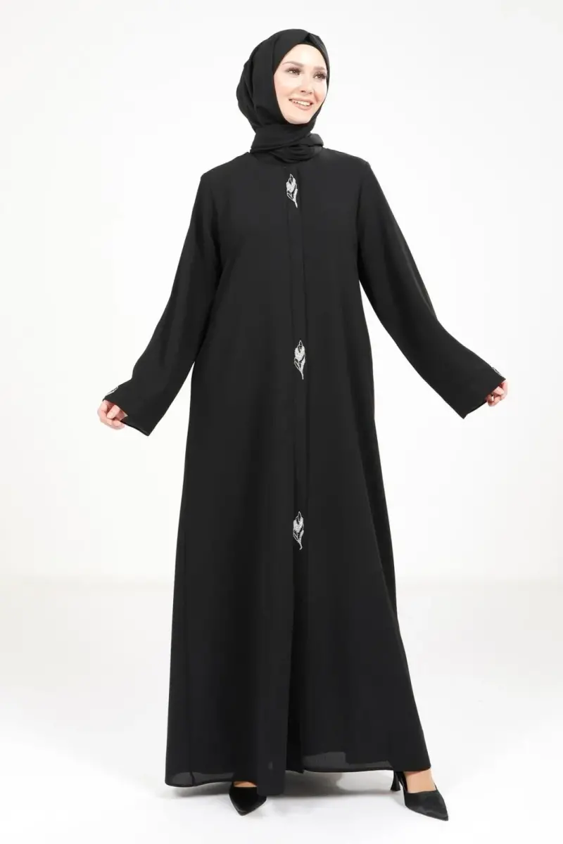 BEYZA 3487-25 SİYAH YAPRAK DETAYLI FERACE - 1