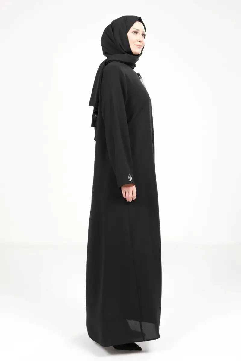 BEYZA 3487-25 SİYAH YAPRAK DETAYLI FERACE - 2