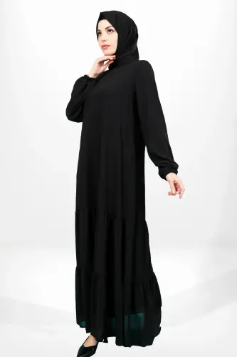 BEYZA 5601-25 SİYAH ETEĞİ FIRFIRLI KOLU LASTİKLİ ELBİSE FERACE - Beyza (1)