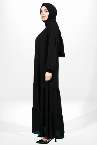 BEYZA 5601-25 SİYAH ETEĞİ FIRFIRLI KOLU LASTİKLİ ELBİSE FERACE - 3