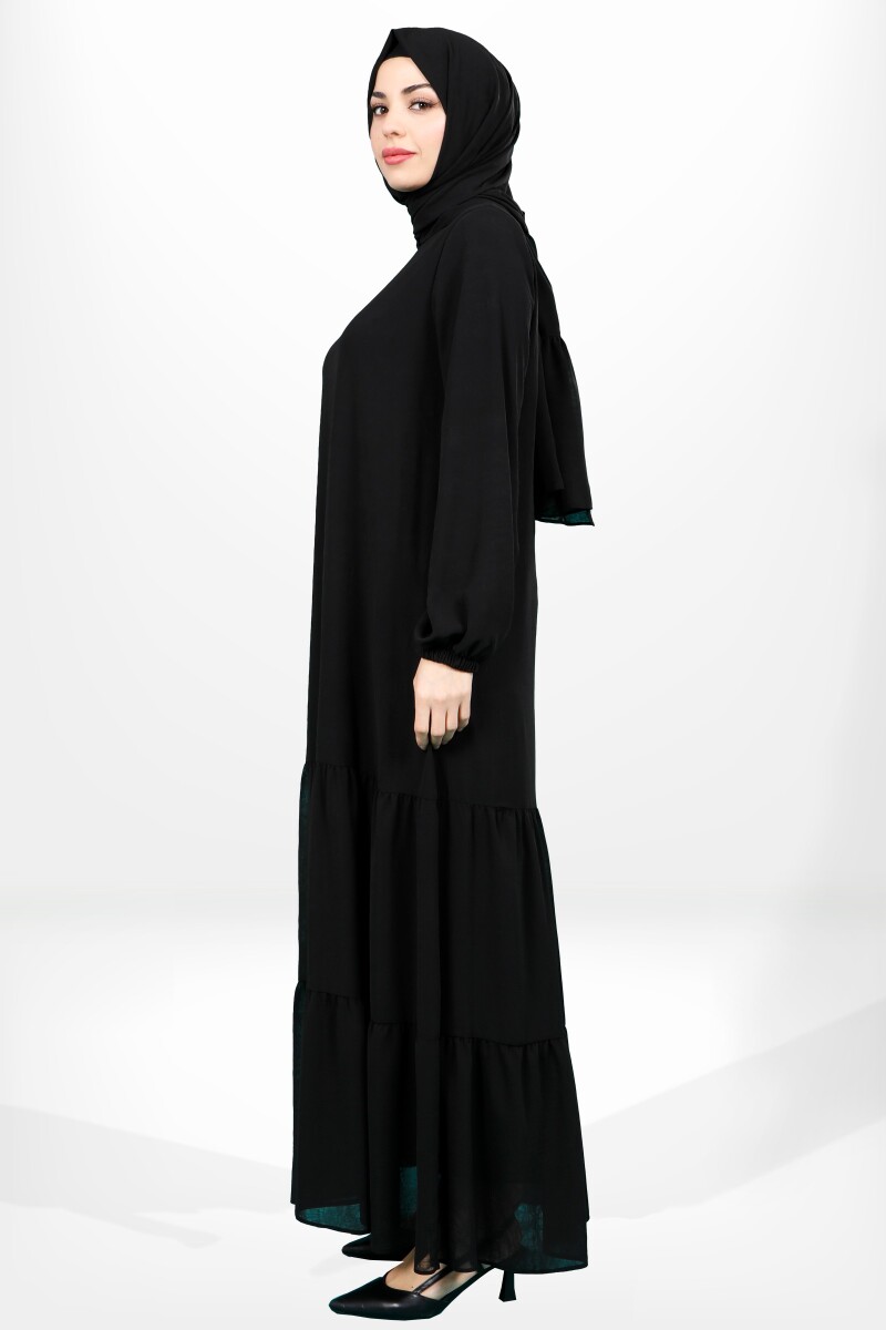 BEYZA 5601-25 SİYAH ETEĞİ FIRFIRLI KOLU LASTİKLİ ELBİSE FERACE - 3