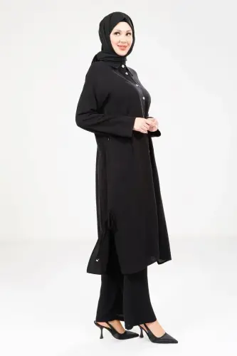Kadın Düğmeli İkili Hac ve Umre Kıyafeti Siyah 9281-25 - Beyza (1)