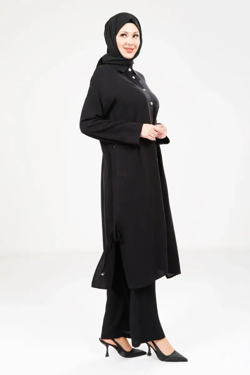 Kadın Düğmeli İkili Hac ve Umre Kıyafeti Siyah 9281-25 - 2