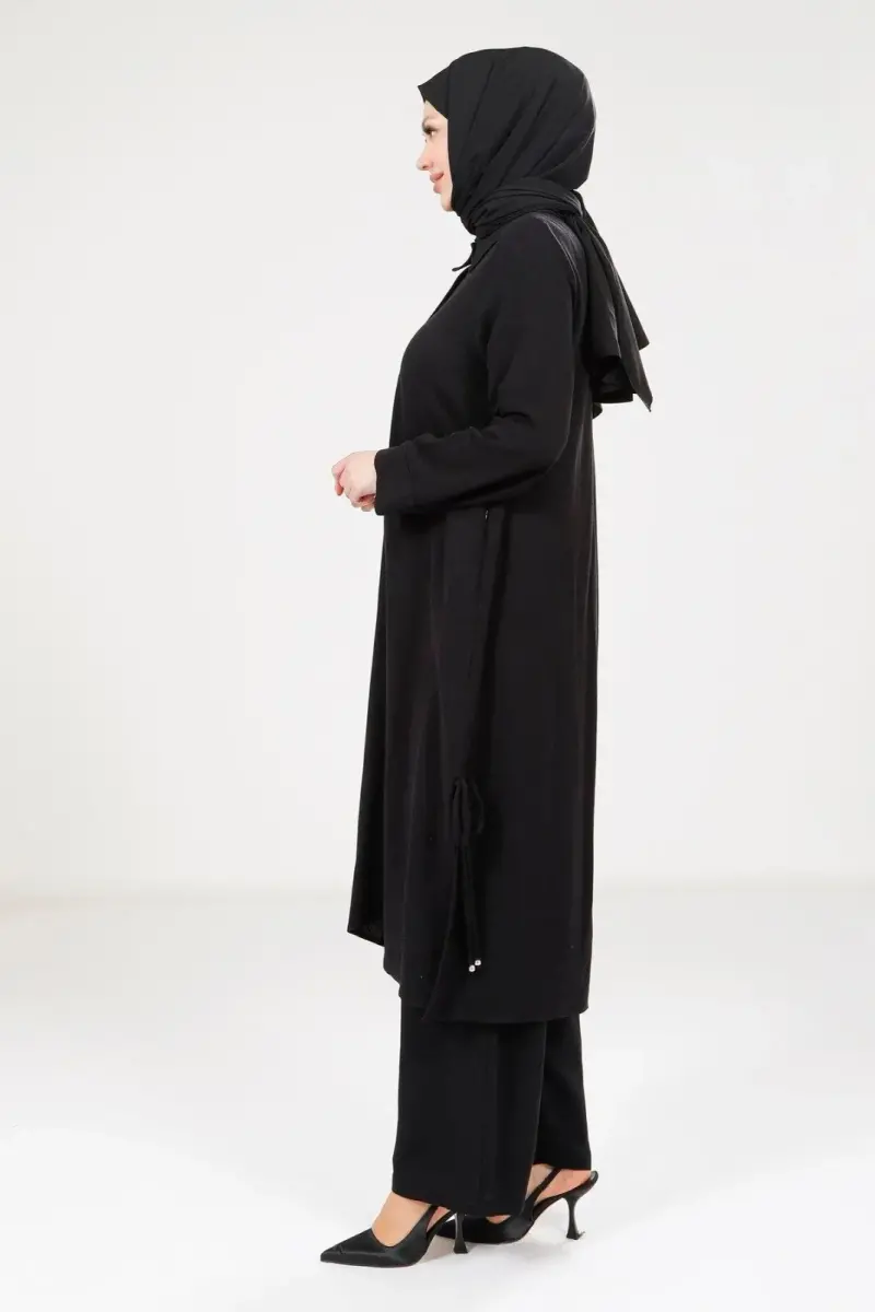 Kadın Düğmeli İkili Hac ve Umre Kıyafeti Siyah 9281-25 - 3