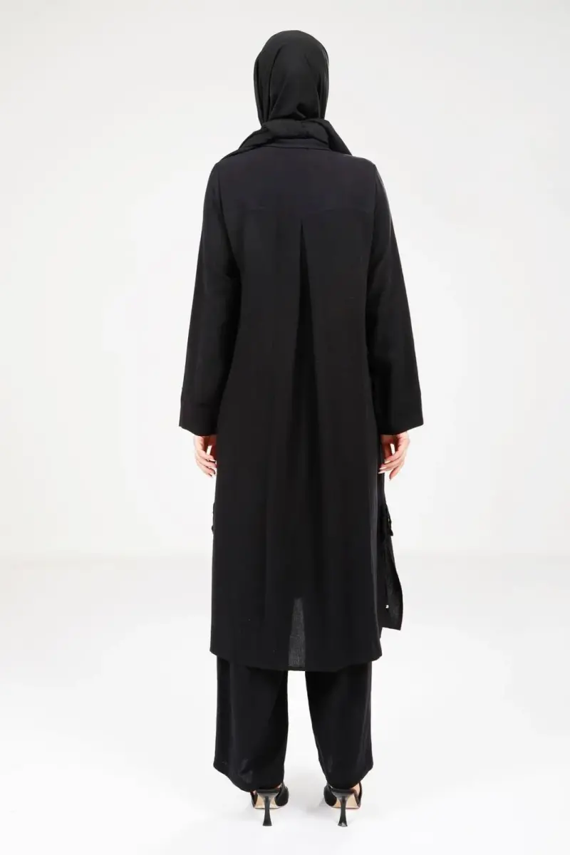 Kadın Düğmeli İkili Hac ve Umre Kıyafeti Siyah 9281-25 - 4