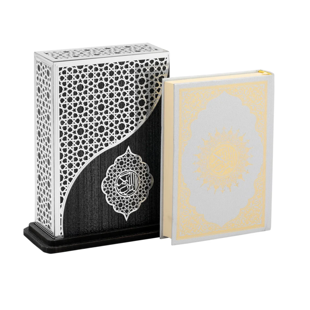 Bilgisayar Hatlı Pleksili Kurtuba Dikey Kutulu Çanta Boy Kuranı Kerim Gümüş Siyah - 1