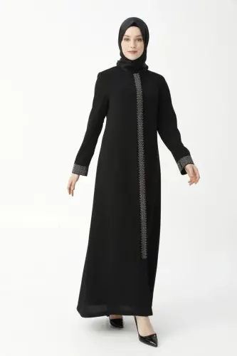 Black Herringbone Stone Embroidered Anne Abaya 9378-22 - 3