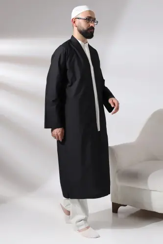 Black Men's Prayer Robe V-Neck Buttonless Open Front Prayer Robe - ihvanonline (1)