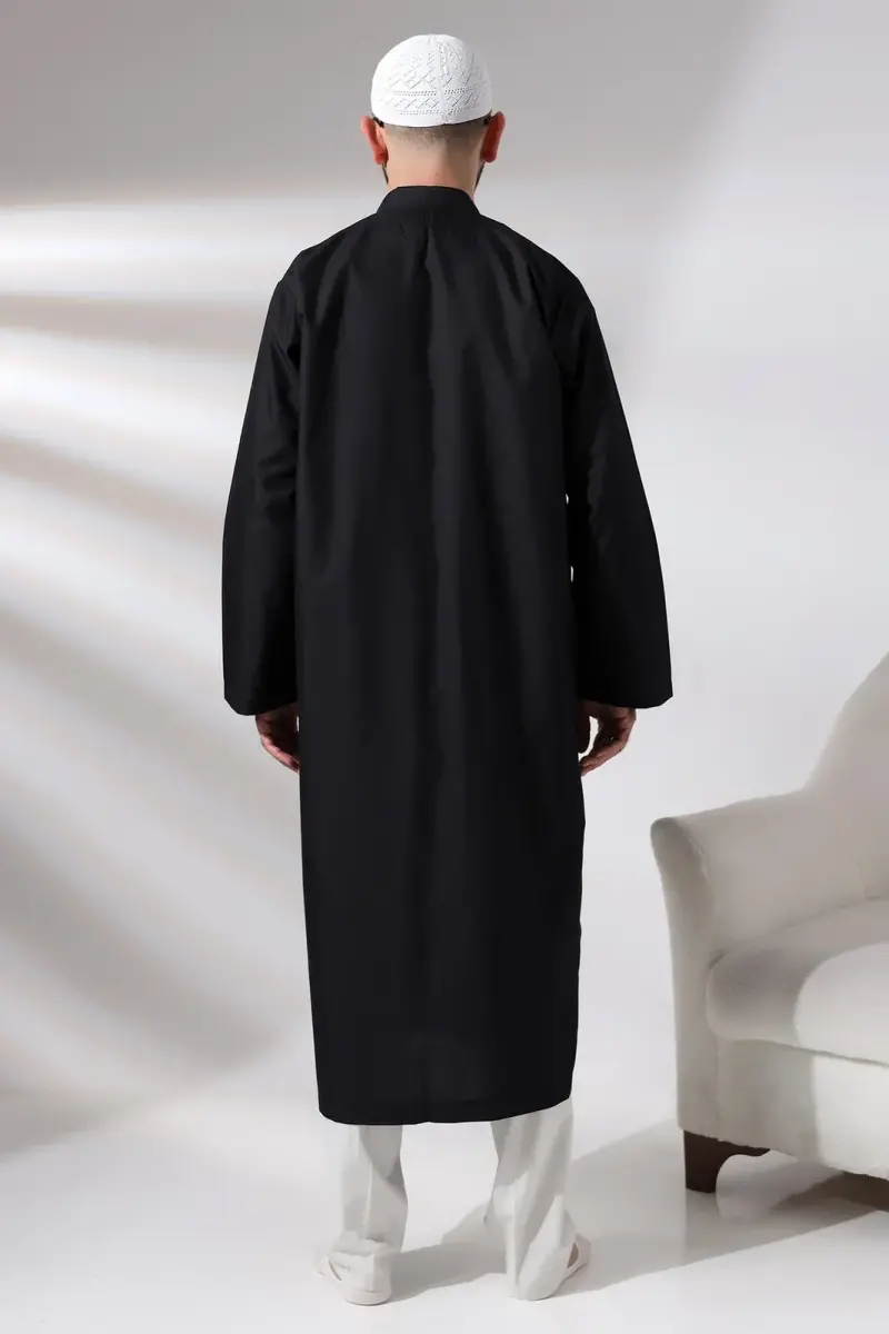 Black Men's Prayer Robe V-Neck Buttonless Open Front Prayer Robe - 6
