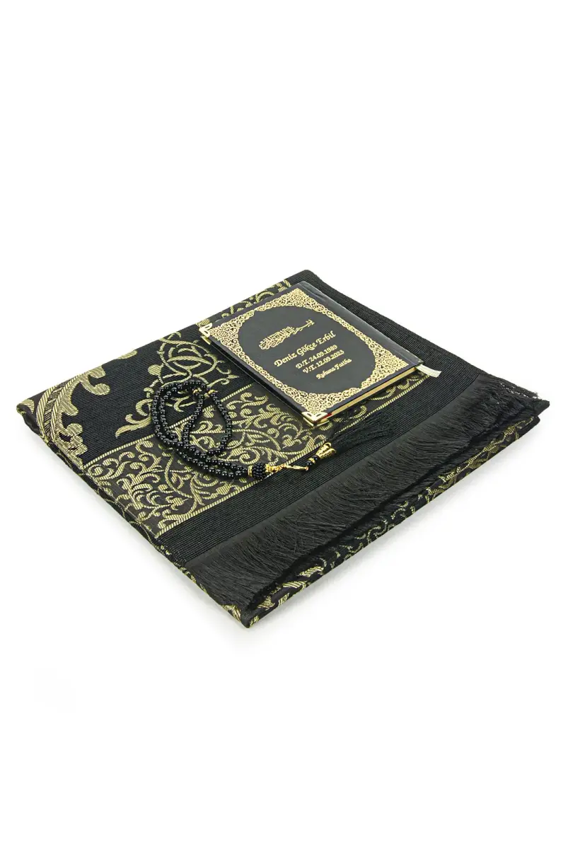Black Name Printed Leather Bound Bag Size Yasin Book Prayer Mat Set Mevlit Gift - 6