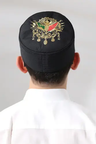 Black Quilted Ottoman Embroidered Pattern Prayer Skull - ihvanonline (1)