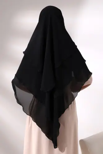 Black Three Layer Veiled Short Chiffon Hijab Soufflé Scarf - 6